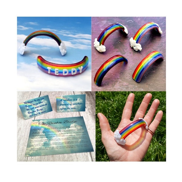 Handmade Fused Glass Minature Curved Rainbow - Rainbow Bridge Poem For Pet Loss - Choice Of Gift Card - 3D Personalised Name - Free Standing