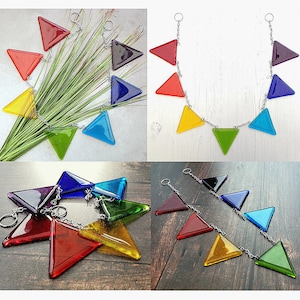 Handmade Fused Glass Bunting - Rainbow Bunting - Other Colours & Lengths Possible - Colourful Bunting Suncatcher - Rainbow Lightcatcher Gift