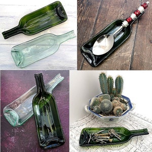 Handmade Fused Glass Recycled Wine Bottle Dish - Squashed Slumped Bottle Serving Plate - Eco Gift Zero Waste Reclaimed Upcycled - Spoon Rest