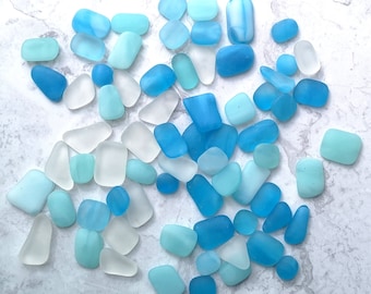 Tumbled Glass - Light Blue, Turquoise, Clear Mix - Mixed Sizes / Amounts - Raw pieces to use in your own projects - Frosted Sea Glass