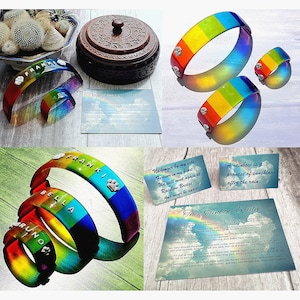 Handgemaakte magere regenboogbrug van gesmolten glas - vrijstaande boog - 3D-pootafdrukken gepersonaliseerde naam - cadeaukaart keuze - gedicht voor verlies huisdier