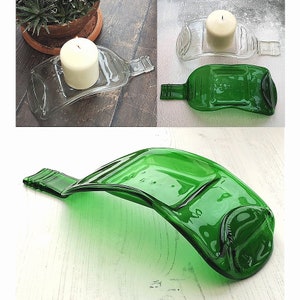 Handmade Fused Glass Recycled Wine Bottle Candle Holder Squashed Slumped Bottle Eco Gift Zero Waste Reclaimed Upcycled Tea Light Holder
