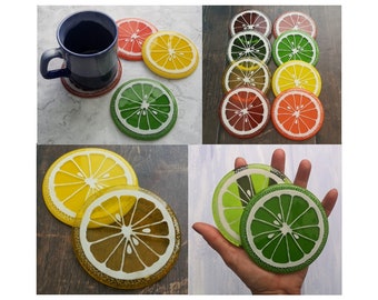 Handmade Fused Glass Fruit Slice Coaster - Citrus Fruit Drinks Coaster - Colourful Glass Tile  - Hot Drink Table Mat - Fruity Decor Gift