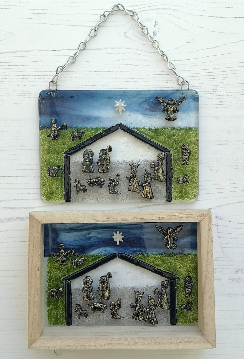 Handmade Fused Glass Nativity Scene Hanging Picture or Free Etsy UK