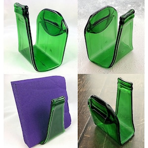 Handgemachter Serviettenhalter aus recyceltem Glas für recycelte Bierflaschen - Squashed Slumped Flasche Eco Geschenk Zero Waste Relained Upcycled - Gewebe Serviette