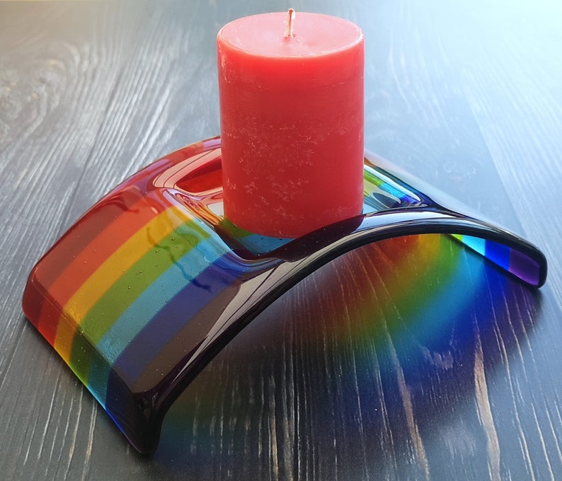 Handmade Fused Glass Curved Rainbow Bridge Candle Holder Etsy