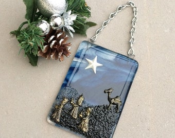 Handmade Fused Glass Three Wise Men Hanging Decoration - Nativity Picture - Ornament - Holiday Decor - Christmas Gift - Festive Present
