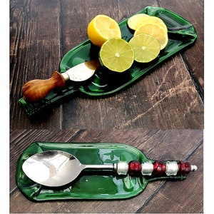 Handmade Fused Glass Recycled Wine / Beer Bottle Plate - Squashed Slumped Bottle Serving Dish - Eco Gift Zero Waste Upcycled - Spoon Rest