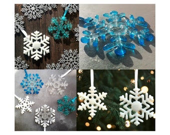 Handmade Fused Glass Snowflake - Hanging Tree Decoration - Various Colours and Styles - Glass Suncatcher - Christmas Bauble - Festive Gift