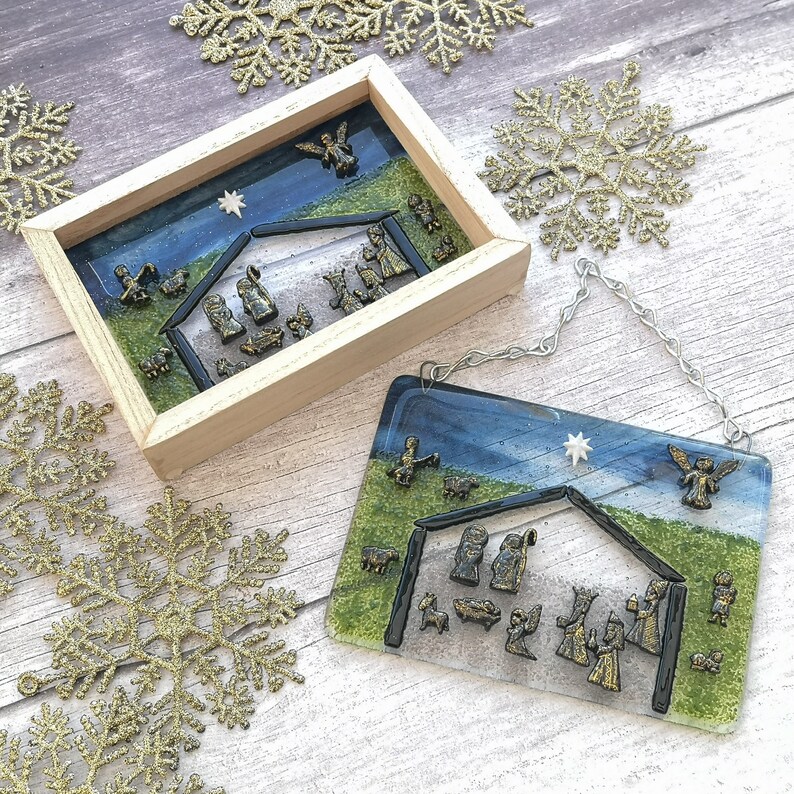 Handmade Fused Glass Nativity Scene Hanging Picture or Free Etsy UK