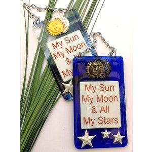Handgemachtes Fusing Glass Meine Sonne Mond & Sterne Hängende Bilddekoration - Sonnenfänger - Geburtstagsgeschenk für Sie / Ihn - Romantischer Liebesbotschaft-Stern