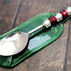 Handmade Fused Glass Recycled Wine / Beer Bottle Plate Squashed Slumped Bottle Serving Dish Eco Gift Zero Waste Upcycled Spoon Rest image 8