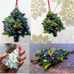 Handmade Fused Glass 3D Christmas Tree Glass Hanging Decoration - Xmas Tree - Ornament - Holiday Decor - Christmas Gift - Festive Present