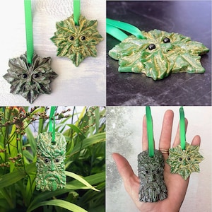 Handmade Fused Glass Greenman Hanging Decoration - Leaf Man - Green Man Face - Man Of The Woods - Forest - Nature Gift - Pagan Present