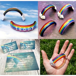 Handgemachte geschmolzene Glas Miniatur gebogenen Regenbogen - Regenbogenbrücke Gedicht für Haustier Verlust - Auswahl der Geschenkkarte - 3D personalisierte Name - freistehend