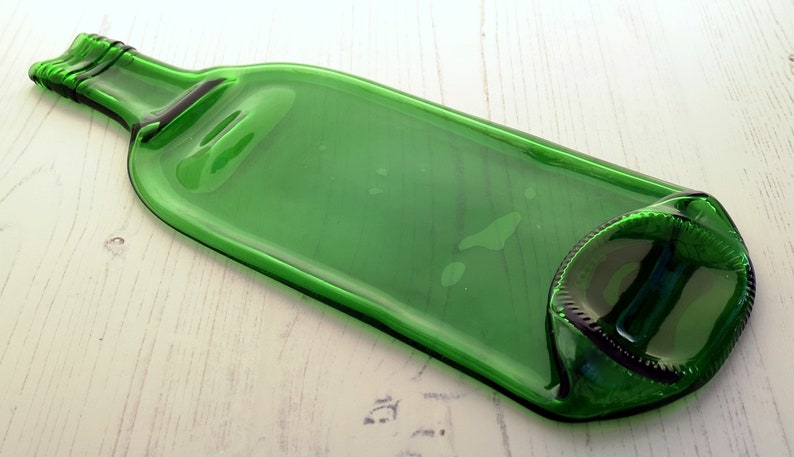 Handmade Fused Glass Recycled Wine / Beer Bottle Plate Squashed Slumped Bottle Serving Dish Eco Gift Zero Waste Upcycled Spoon Rest image 3