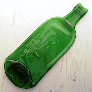 Handmade Fused Glass Recycled Wine / Beer Bottle Plate Squashed Slumped Bottle Serving Dish Eco Gift Zero Waste Upcycled Spoon Rest image 2