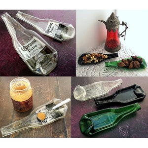 Handmade Fused Glass Recycled Beer / Cola Bottle Dish Squashed Slumped Bottle Serving Plate Zero Waste Gift Reclaimed Upcycled Spoon Rest
