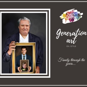 Generation Portraits Or Photo within a Photo in our Oil Style Art - Generational Photo Portraits Digitally Hand Drawn from your Photos