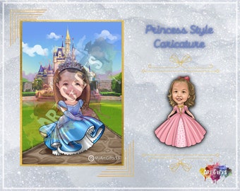 Princess Caricature - Hand Drawn From Your Photos - Caricature Gifts