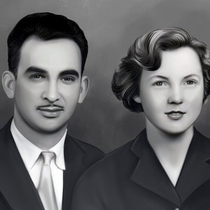 Black and White Custom Portraits in Oil Style Art - Commission Painting / Formal Portraits