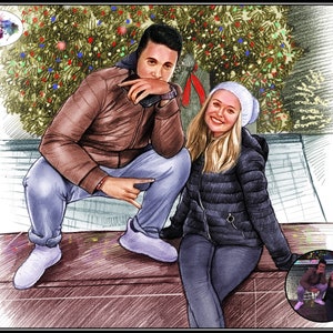 Couples Pencil Sketch Hand Drawn From Your Photos - Colour /