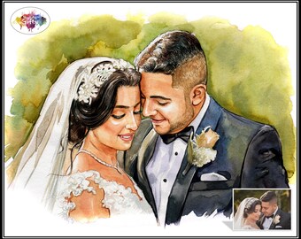 Couple Watercolur Portrait / Watercolour Painting - Hand Drawn from your Favourite Photos and Pictures
