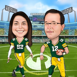Caricature sportive personalizzate: football americano, NFL, Superbowl e rugby