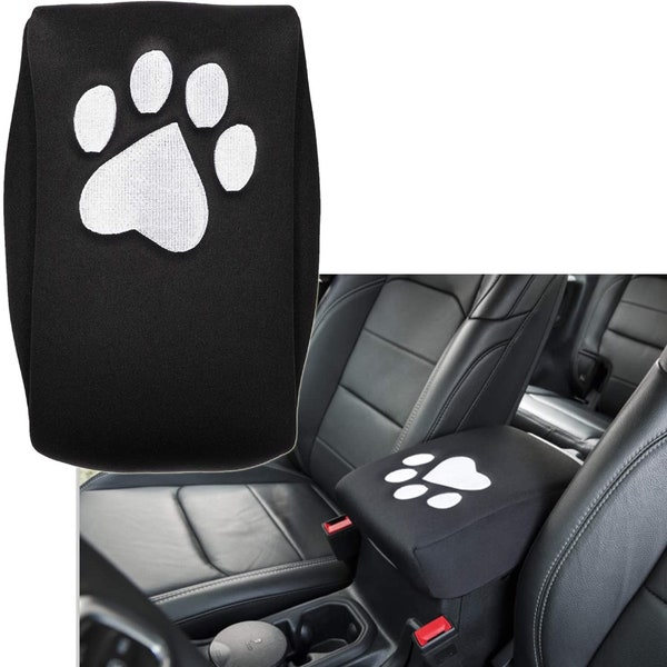 Fits Jeep Compass 2015 - 2023 Black Padded Neoprene Center Console Cover with embroidered paw Easy slip-on installation