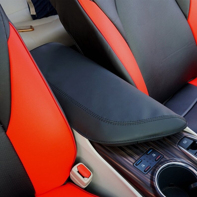 Fits Toyota Camry 2018 2019 Center Console Cover Made Of High Quality Leather Black With Stitching