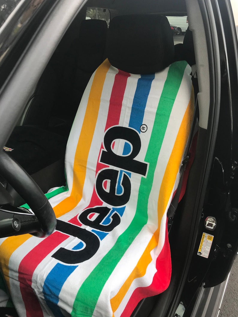 One Jeep Car Slipon Beach Towel Seat Covers Comes In Black Gray Tan And Cabana Easily Slides Down Over Headrest With Logo