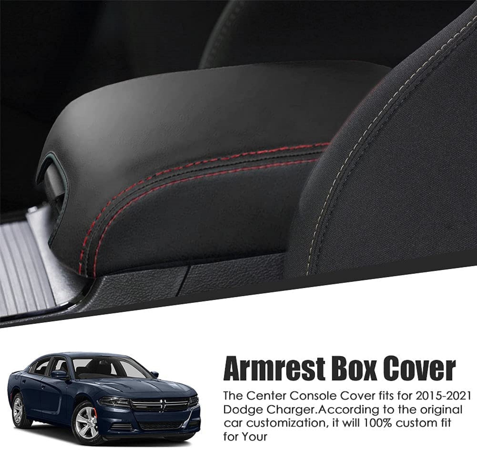 For Dodge Charger 2011 2021 Premium PU Leather Console Cover Black With  Handmade Black Stitching Armrest Cover No Glue EZ Install 