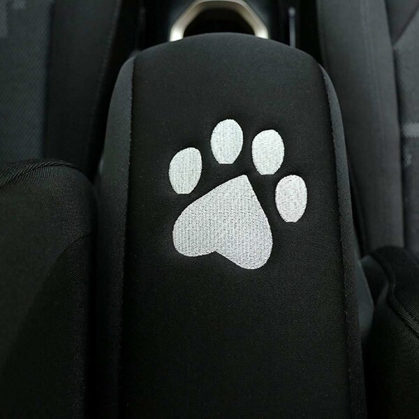 Fits Jeep Wrangler 2019 - 2024 JL model Center Console Lid Cover Black neoprene with white embroidered  paw