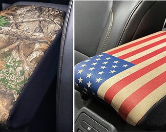 Fits New Ford Bronco  (Full Size) 2021, 2023 Neoprene Center Console Cover Armrest Pad with Keyhole Compatible New American Flag / Real Tree