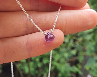 zarte Halskette Sterlingsilber mit Edelstein Tropfen, Amethyst