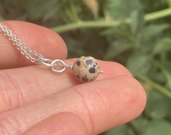 Pendant, dalmatian stone, chain pendant, sterling silver