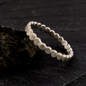 Ring, pearl ring, ball ring, dot ring, hammered, 925 sterling silver