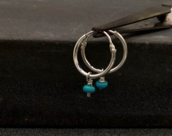 Mini-créoles, turquoise,argent, argent, boucles d’oreilles, turquoise de l’Arizona