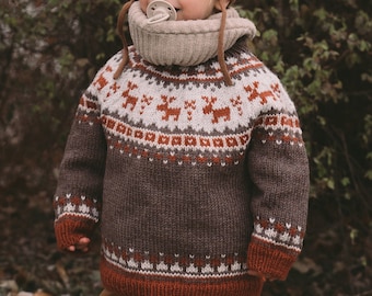 Knitting Pattern PDF Kids Christmas Lopapeysa Sweater 1-12 years for