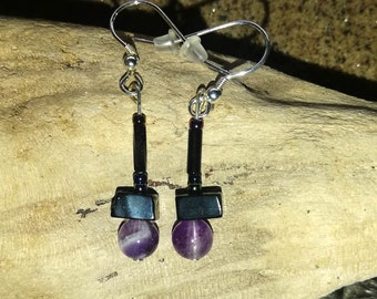 Whitby jet and amethyst drop earrings
