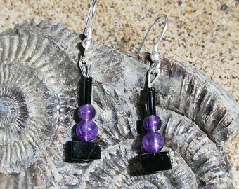Whitby jet and amethyst drop earrings