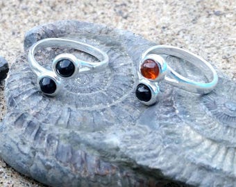 Sterling silver rings in a choice of combinations -  Whitby jet on its own or with amethyst, amber or moonstone