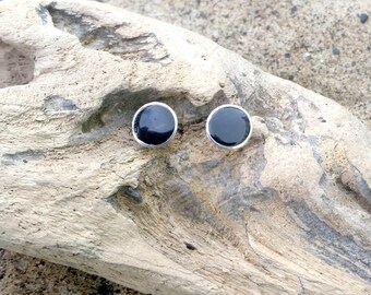 Whitby Jet and sterling silver stud earrings