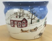 Vintage Bath Body Works Winter Scene Planter or Decorative Container, Grandma Beaty Art, Holiday 1998, Christmas