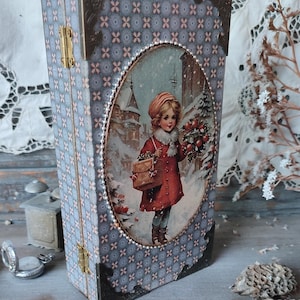 Caja de recuerdos de madera para niña, almacenamiento de recuerdos vintage para cartas, postales o fotos, lindo regalo decorativo, perfecto para Navidad en julio.