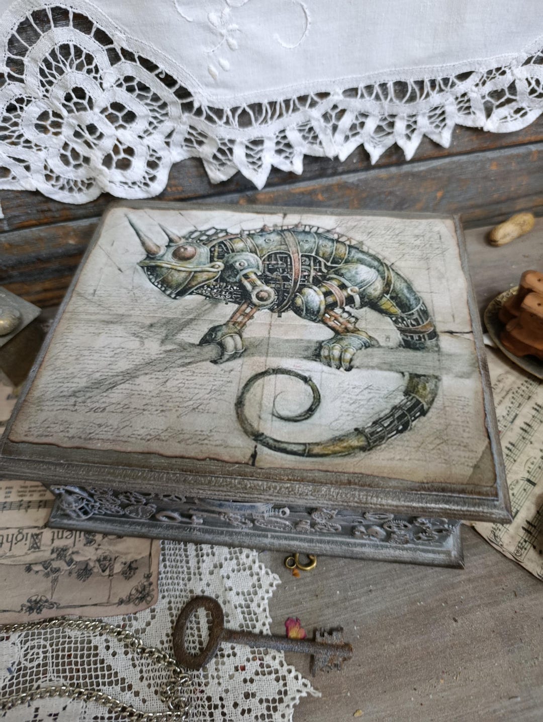 Keepsake Box for Men, Wooden Memory Box, Steampunk Storage Box, Gift ...
