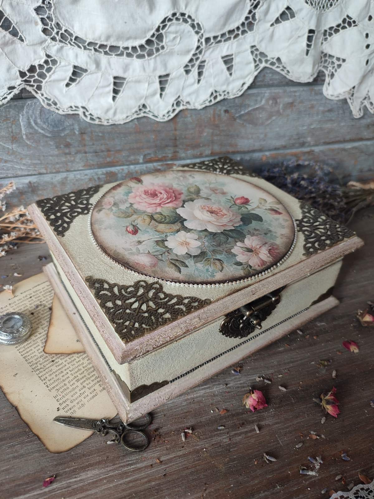 Keepsake Box, Vintage Rose Jewelry Box – Floral Jewelry Storage ...