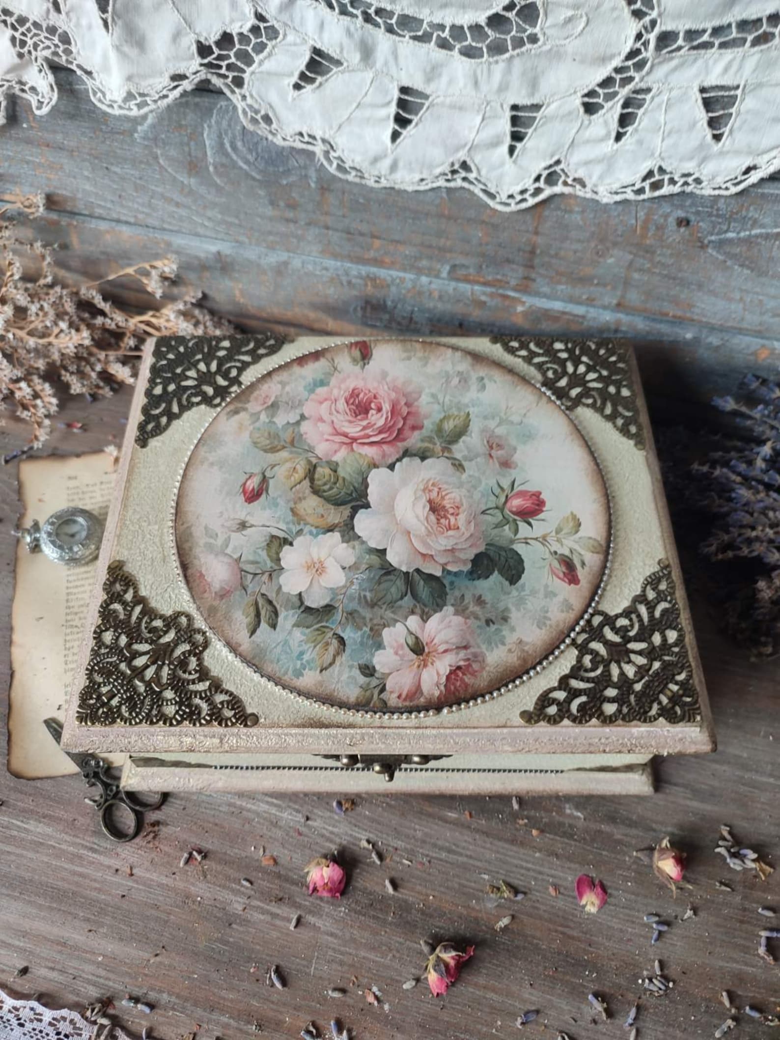 Keepsake Box, Vintage Rose Jewelry Box – Floral Jewelry Storage ...