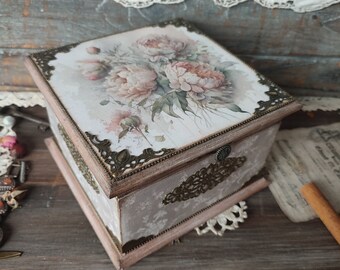 Shabby Chic Wooden Jewelry Box with Floral Design, Handmade Storage for Jewelry, Love Notes or Keepsakes, Perfect Gift for Her
