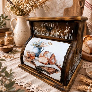 Panera de madera hecha a mano, caja de almacenamiento para cocina estilo granja, decoración rústica (personalización disponible).